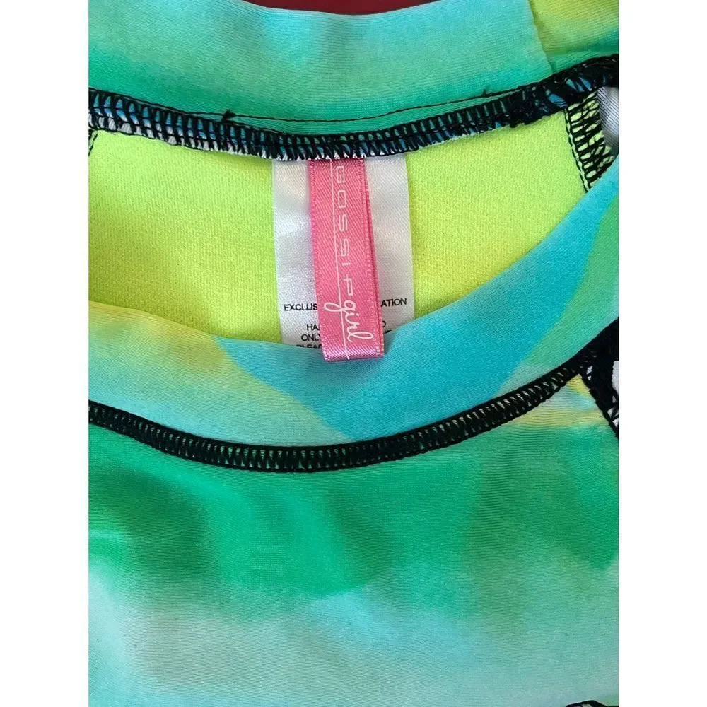 Gossip Girl Girls Short Sleeve Rashguard - Size 14 - Blue/ Green